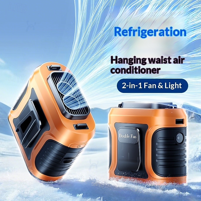 Tragbarer Hüftventilator mit doppeltem Luftstrom, am Gürtel tragbarer Ventilator für freihändige Kühlung, USB-wiederaufladbarer 2-in-1-Ventilator mit LED-Licht für Outdoor-Arbeit, Bauarbeiten, Camping 2026 - $45.99 –P1