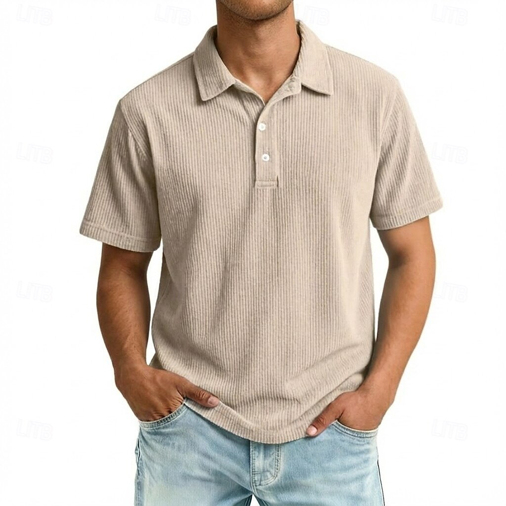 Men's Corduroy Shirt Polo Shirts Casual Work Lapel Short Sleeve Basic Modern Color Block Textured Pocket Buttons Spring & Summer Blue White Brown Gray Corduroy Shirt 2026 - $22.99 –P1