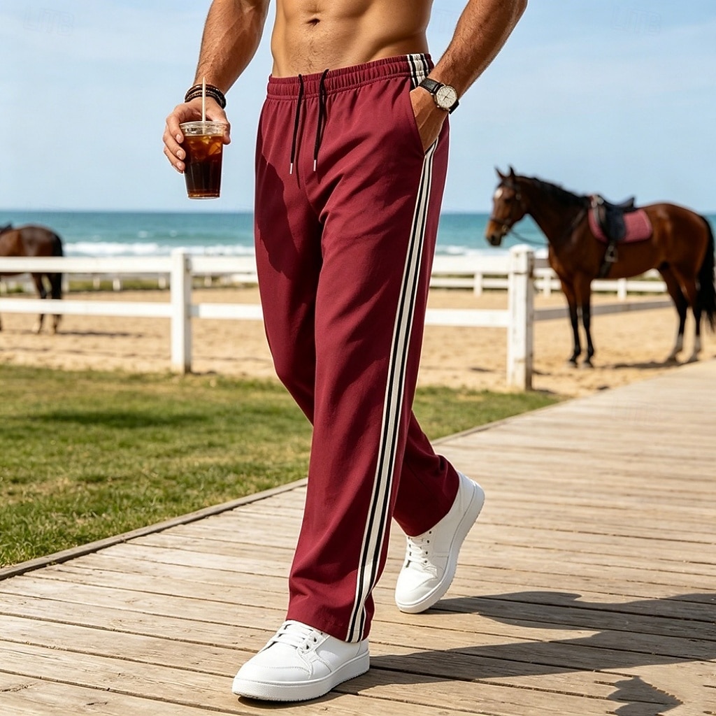 Hombre Pantalones Pantalones casuales Pantalones anchos Correa Bolsillo Cintura elástica A Rayas Comodidad Suave Casual Diario Exterior Vacaciones Moda Caqui Negro Microelástico 2026 - $21.99 –P8