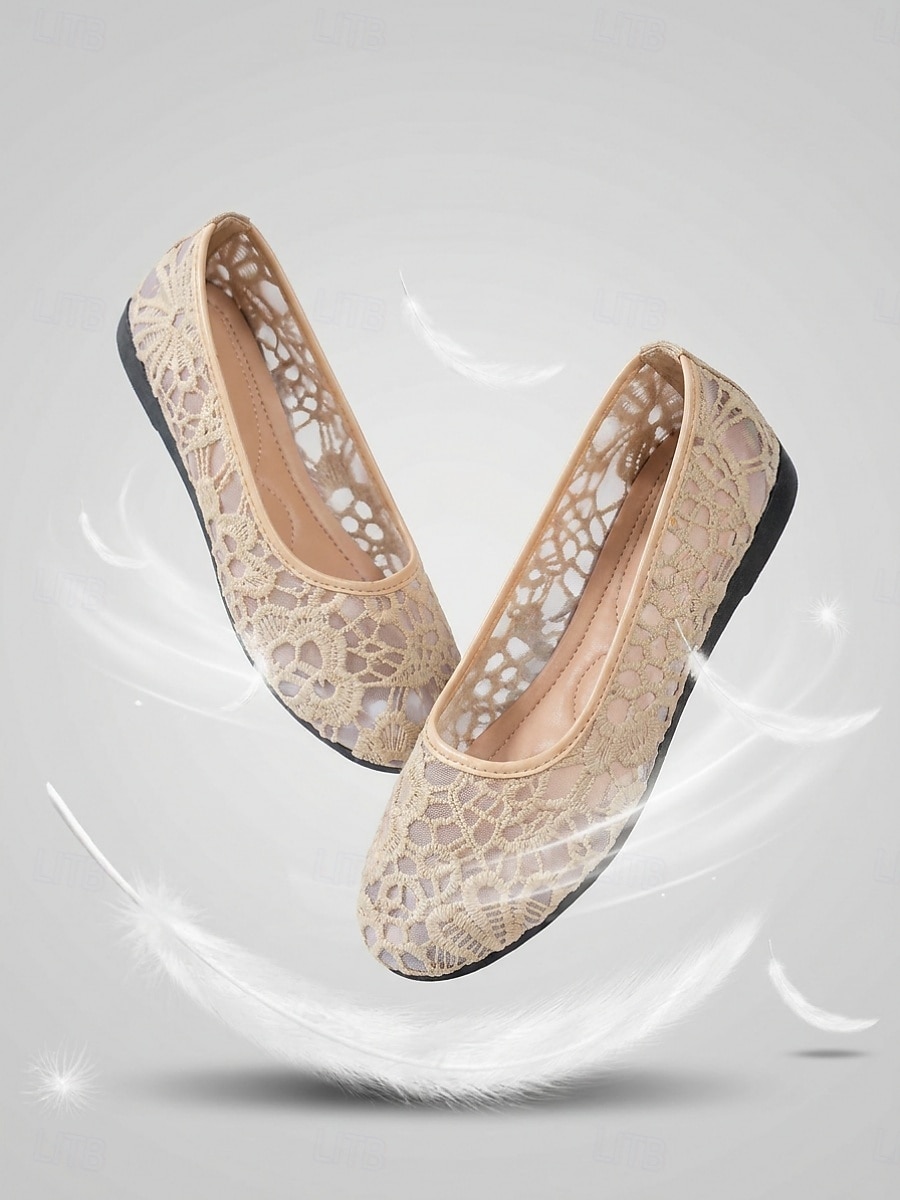 Women's Almond Crochet Lace Flats – Breathable Floral Mesh Walking Shoes with Lightweight Comfort for Vacation Travel, Cruise Trips,  Garden Parties and Everyday Wear 2026 - $19.99 –P1