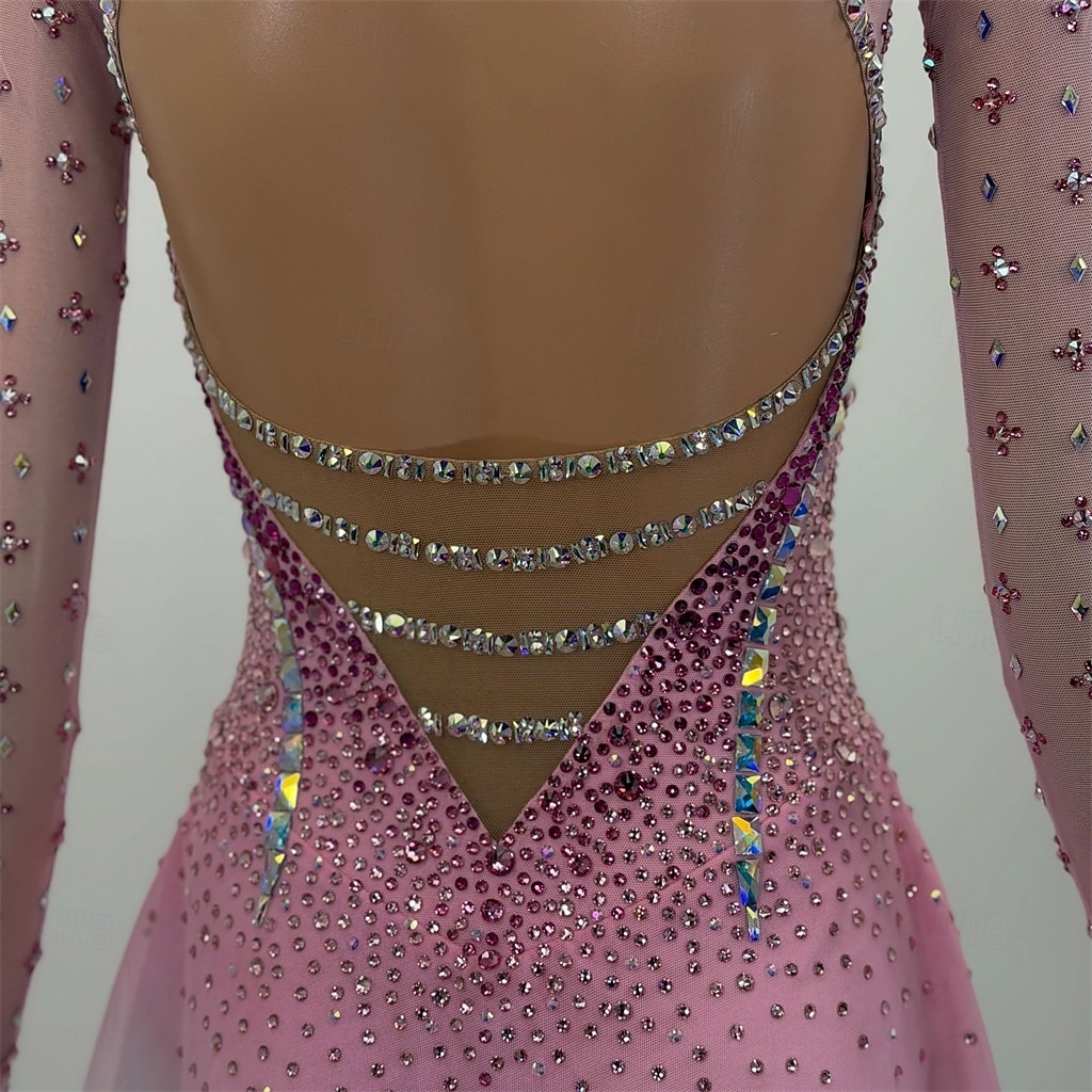 Robe de patinage artistique Femmes Patinage Robe Rose Patchwork Dos Nu Élastique Entraînement Compétition Tenue de Patinage Classique cristal pailleté manche longue Patinage sur glace Patinage de 2026 ? $536.99 –P4