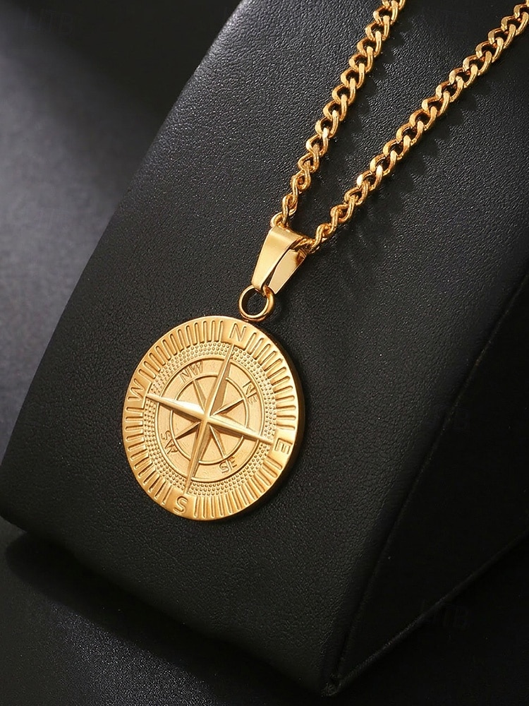 Collier pendentif boussole viking pour homme, chaîne gourmette en acier inoxydable, bijou talisman nautique vintage, or, argent, noir de 2026 ? $11.99 –P8