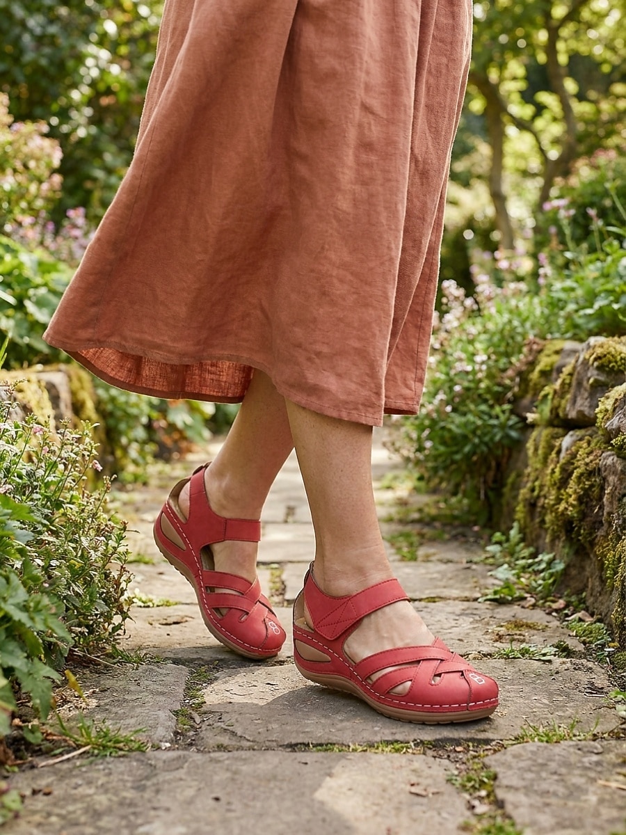 Sandali da pescatore da donna rossi a punta chiusa – sandali da passeggio con tomaia traspirante in tessuto traforato e chiusura regolabile con velcro per il massimo comfort in viaggio e per tutti i del 2026 a $26.99 –P2