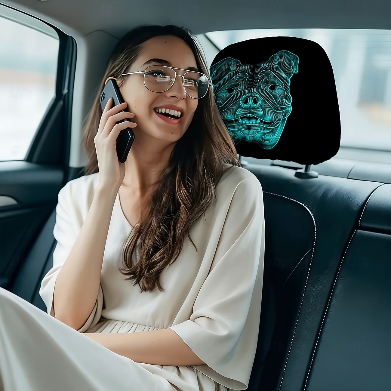 2/4 kpl fluoresoivia bulldog-päänsuojat autoon, trendikäs neonkallokuosi, personoitu auton sisustus, yleismalli, sopii päivittäisiin työmatkoihin, pitkän matkan ajoon, auton lepotuoliin 2026 - $16.99 –P6