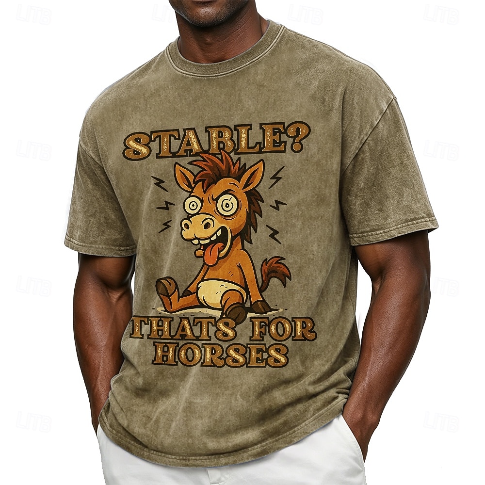 Men's Stable That's For Horses Funny 100 Cotton Acid Wash Heavyweight T-shirt Short Sleeve T shirt DTG Crew Neck Shirt Fashion Daily Holiday Spring Summer Clothing Apparel 2026 - $27.99 –P1