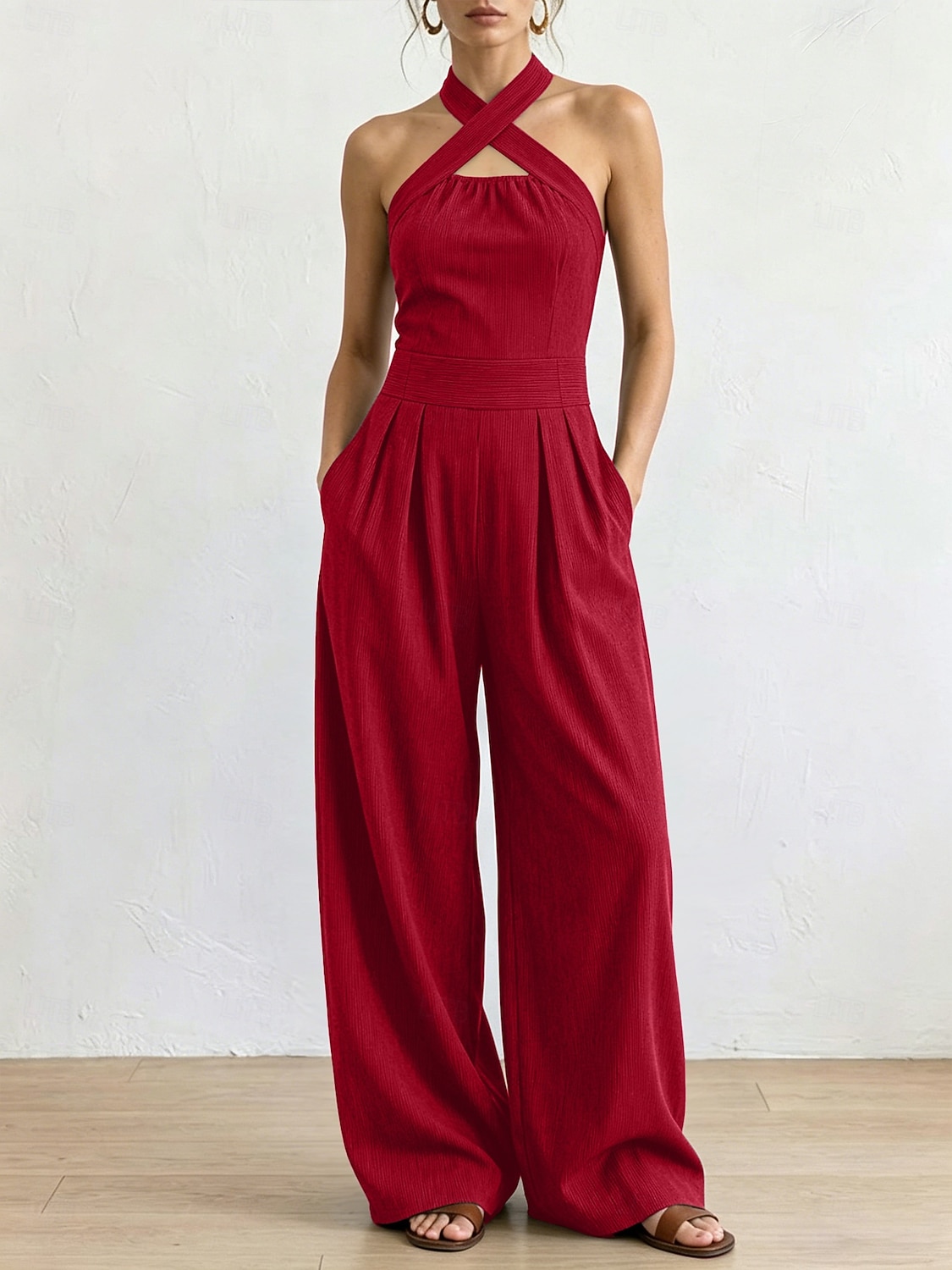 Women's Jumpsuit Elegant Full Length High Waist Plain Inelastic Vacation Formal Black White Wine Navy Blue Summer Spring Regular Fit 2026 - $39.99 –P9