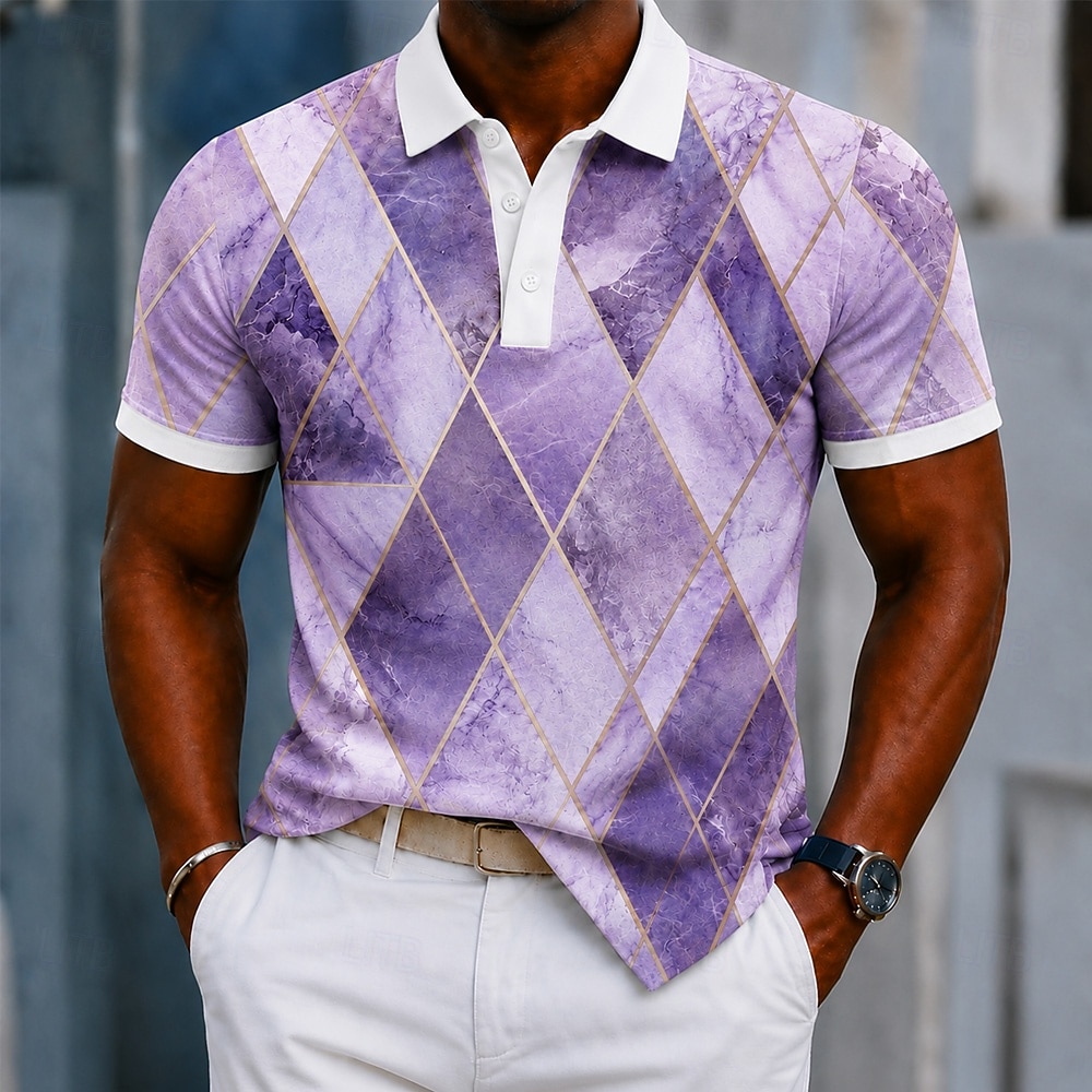 Bărbați Bloc Culoare Geometică Tricouri polo Manșon scurt Tricouri de polo Cămăși cu guler Casual Îmbrăcăminte Atletică Imprimare 3D Nasturi Material Plasă care Respiră Vară Primăvară Albastru 2026 - $10.99 –P3