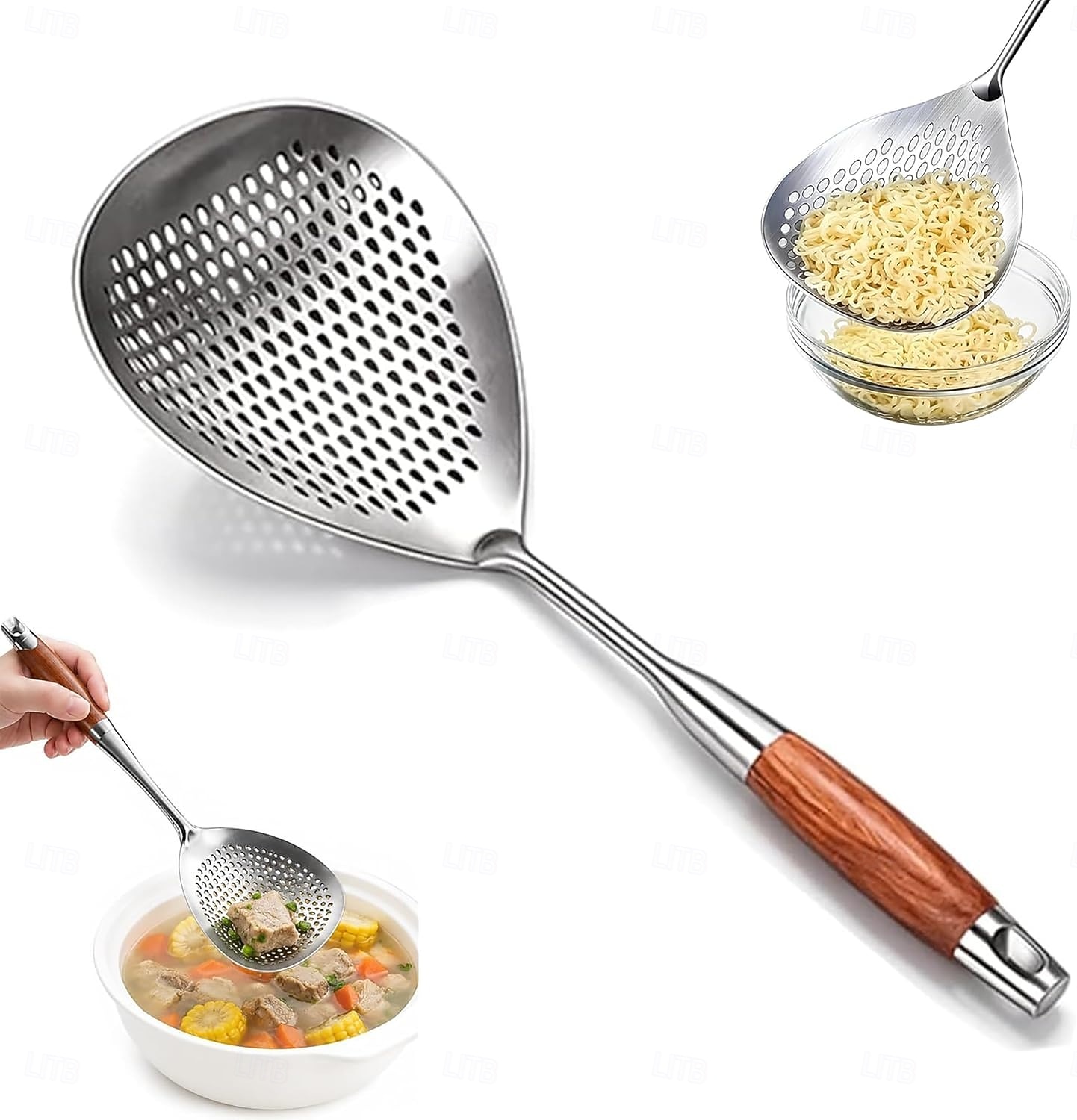 1/2 PCS Wooden Handle Stainless Steel Spider Strainer, 16 Inch Long Handle Deep Fry Skimmer Spoon, Heavy Duty Frying Scoop for French Fries, Pasta, Noodles, Dumplings and Hot Pot, Kitchen Cooking Tool 2026 - $15.49 –P1