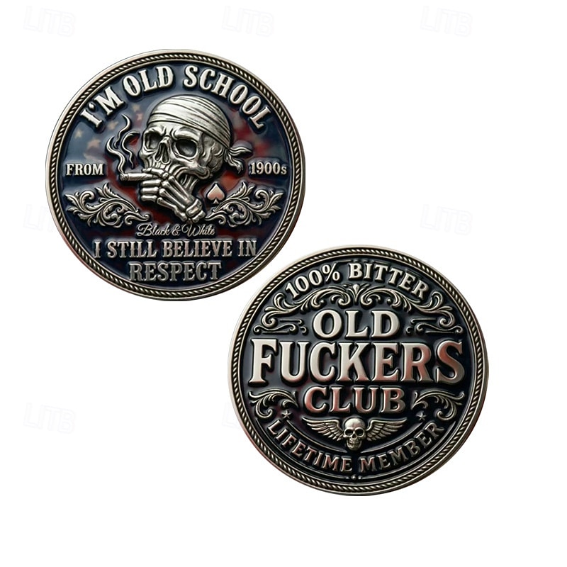 Pièce commémorative du club des vieux cons, membre à vie 100% amer, pièce de collection humoristique à l'ancienne avec crâne, cadeau rigolo pour les seniors, papa, grand-père de 2026 ? $19.99 –P1
