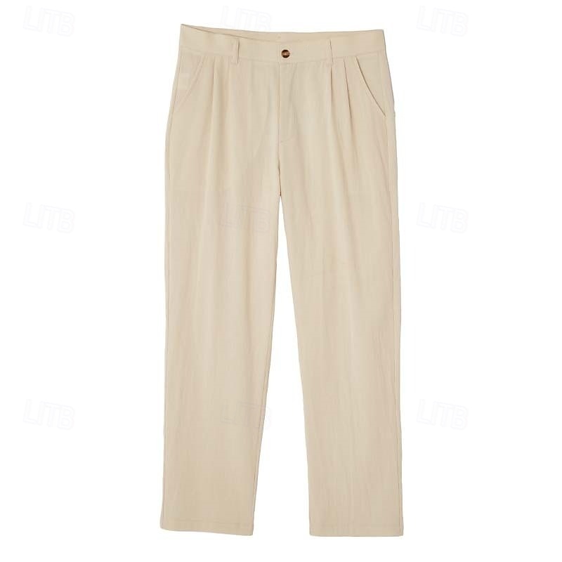 Men's Cotton Linen Pants Trousers Summer Pants Baggy Pants Beach Pants Pleated Pocket Solid Color Comfort Breathable Full Length Casual Daily Outdoor Vacation Fashion Loose Fit Blue White Inelastic 2026 - $29.99 –P5
