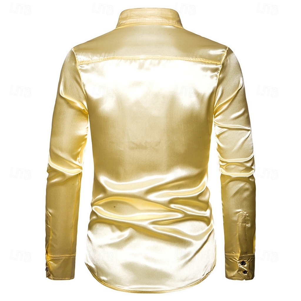 Men's Shirt Satin Shirt Dress Shirt Casual Shirt Solid Color Outdoor Work Black White Red Navy Blue Long Sleeve Turndown Summer Spring Clothing Apparel Sequins 2026 - $26.99 –P4