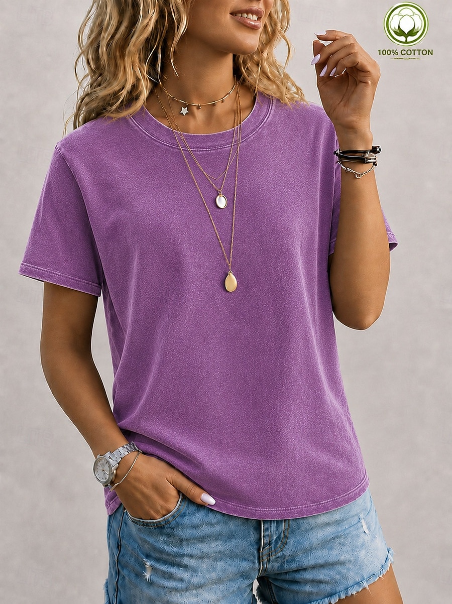softfade™ dames T-shirt van 100% katoen, vintage gewassen model, korte mouwen, ronde hals, lange mouwen, casual, blauw, zwart, lichtgroen 2026 - $31.99 –P10