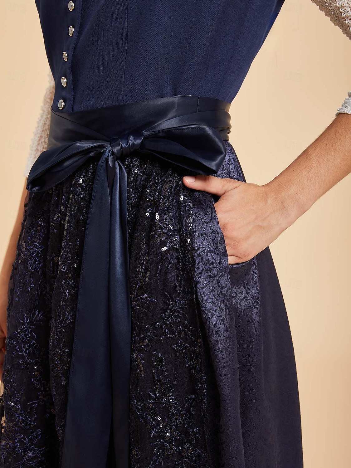 Oktoberfest Dirndl Dress Midi Length Sequins Embroidered with Pockets Balconette Neckline Maid Bavarian German Alpine Wiesn Women's Carnival Beer Festival Traditional Style Cloth Without Blouse (70CM) 2026 - $110.99 –P8