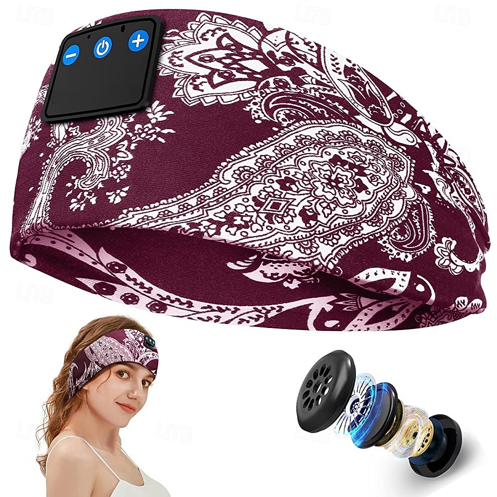 Sluchátka na spaní s Bluetooth čelenkou, bezdrátová sportovní čelenka s vestavěnými HD stereo reproduktory, měkká elastická prodyšná oční maska pro spaní na boku, běh, jóga, cestování, paisley vzor 2026 - $31.99 –P4