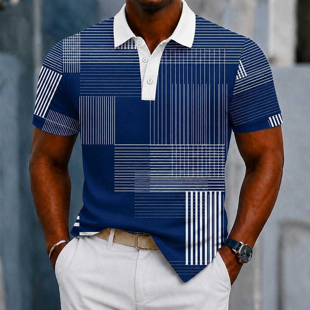 Men's Geometic Polo Shirts Short Sleeve Polo Shirts Lapel Business Casual Business Athleisure 3D Print Buttons Breathable Mesh Summer Spring Blue Black Brown 2026 - $21.99 –P3