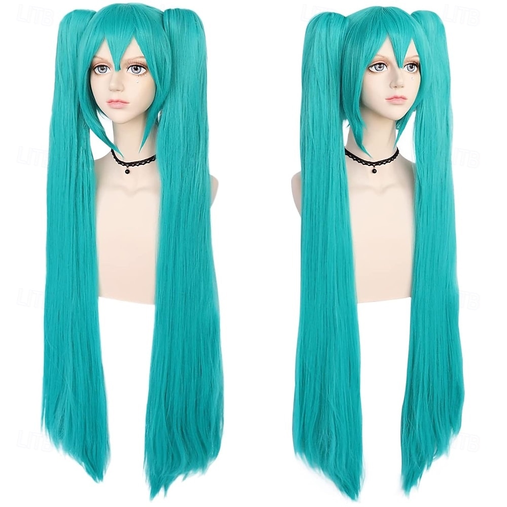 perruque turquoise style chanteuse virtuelle à double queue de cheval de 2026 ? $35.99 –P1