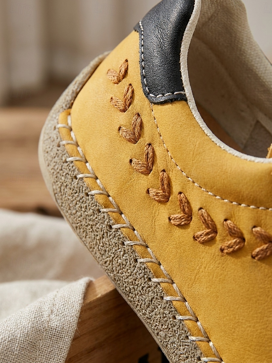 Women's Yellow Handcrafted Retro Casual Sneakers – Embroidery Lace-up Walking Shoes with Non-slip Sole for Travel, Outdoor Walking & Everyday Wear 2026 - $42.99 –P4