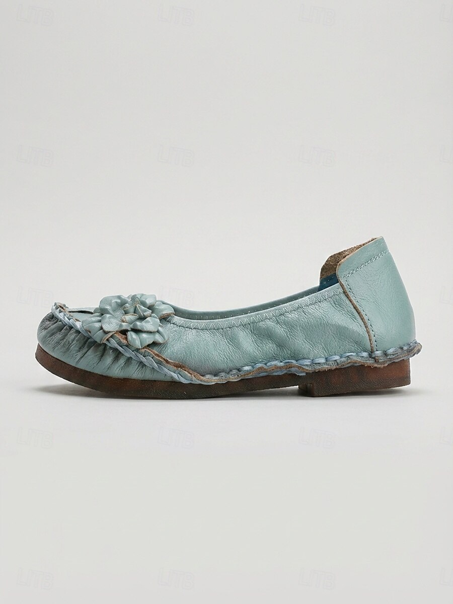 Dames ballerina's van premium rundleer in een brede pasvorm - handgemaakte comfortabele schoenen met 3D-bloemenapplicatie en gestikte afwerking, vintage instapschoenen voor casual gebruik, reizen en 2026 - $34.99 –P2