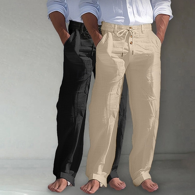 Per uomo Pantaloni di Lino Pantaloni Pantaloni Estivi Pantaloni da Spiaggia Tasca Frontale Gamba Dritta Confezione multipla Semplice Comodità Traspirante Lunghezza intera Quotidiano All'aperto Affari del 2026 a $35.99 –P8