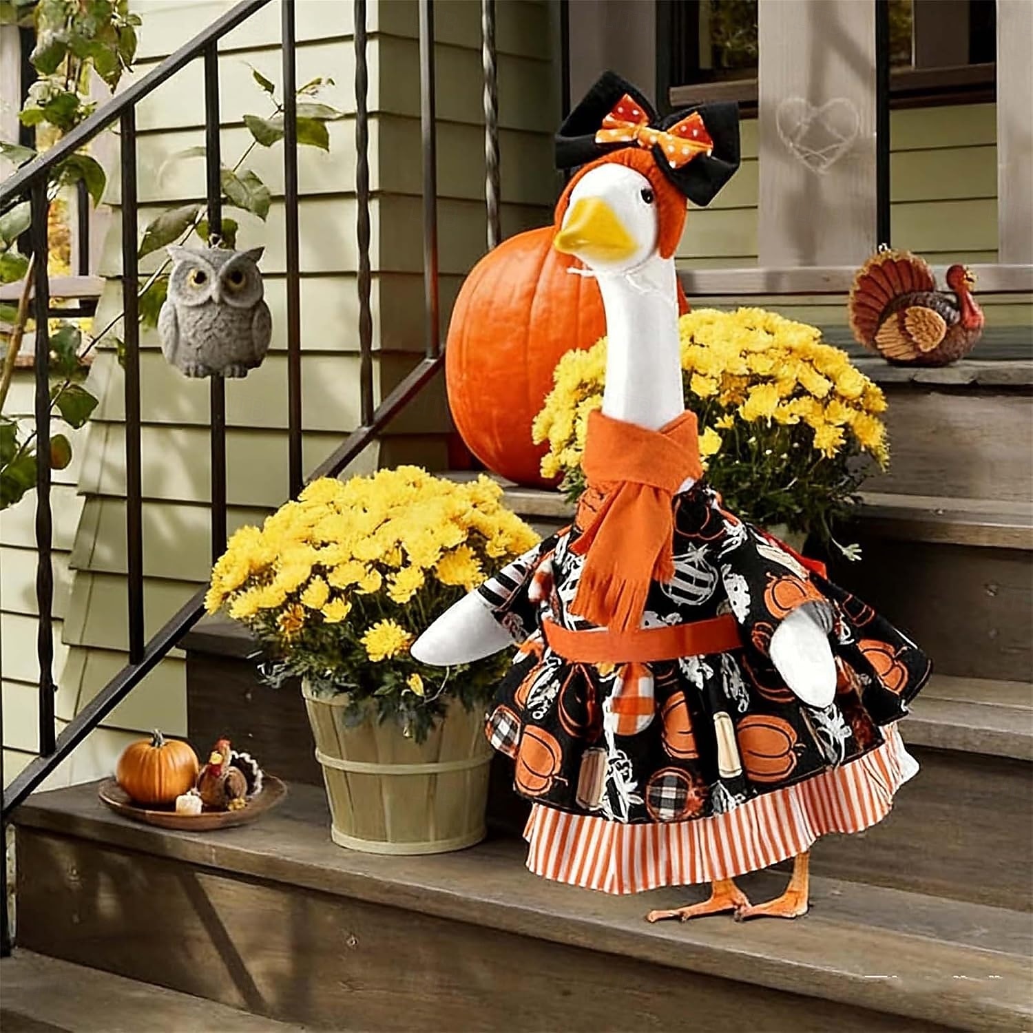 Set costum de gâscă de verandă de Halloween, fustă de dovleac de Ziua Recunoștinței, bandă de susținere, eșarfă și curea (se potrivește unei statui de gâscă de gazon de 23 de inci) 2026 - $29.99 –P7