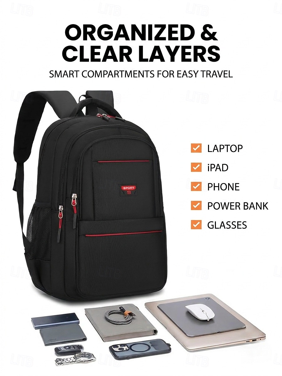 Sac à dos noir pour homme, idéal pour le travail et les études, grande capacité, avec de multiples poches, résistant et doté de bretelles confortables. de 2026 ? $26.99 –P5