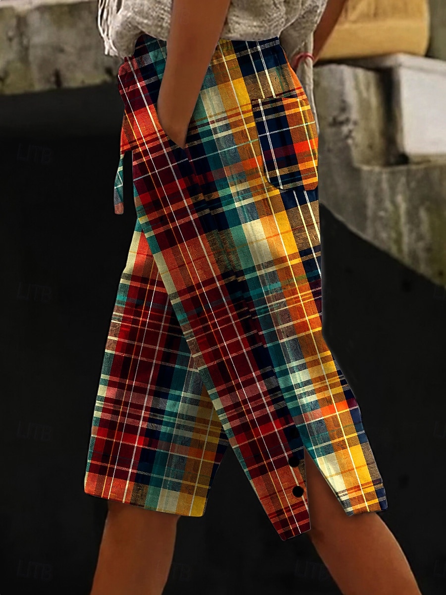 Mujer Pantalones cortos de lino y algodón Pantalones Capri Perneras anchas Chinos Vacaciones Vintage estilo costero de la abuela Capris Media cintura Graphic A Rayas Estampado Comodidad Cómodo Rígido 2026 - $31.99 –P1