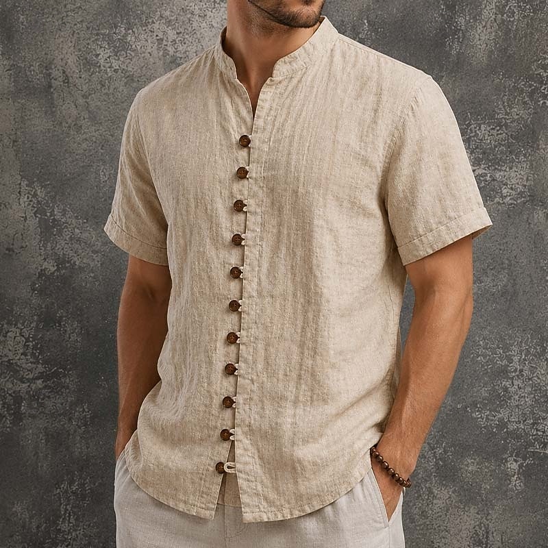 Men Linen Shirt Summer Shirt Beach Wear Button Up Shirt Plain Casual Vacation Black White Pink Sky Blue Short Sleeve Stand Collar Spring & Summer Summer Clothing Apparel Buttons 2026 - $24.99 –P2