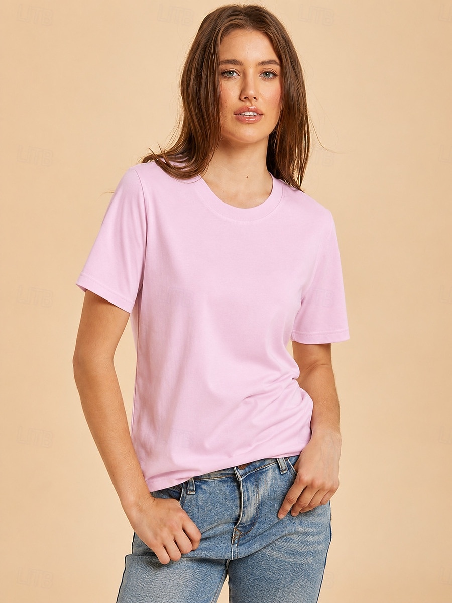 Women's T Shirt Cotton Shirt Tee Top Solid Color Fashion Stylish Basic Short Sleeve Crew Neck Regular Tops Casual Daily Going out Blue Khaki Black White Yellow Summer Spring 2026 - $19.99 –P15