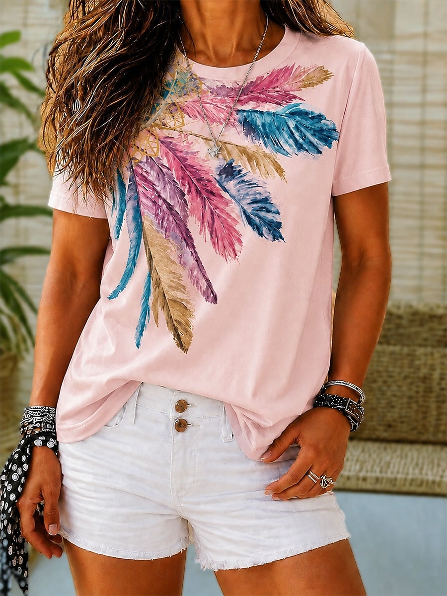 Pentru femei Tricou Imprimeu Floral Grafic Geometric Epocă Stilat Casual Manșon scurt Stil Nautic În V Rotund Topuri obișnuite Casual Zilnic Sfârșit de săptămână Albastru piscină Alb Rădăcină de 2026 - $21.99 –P10