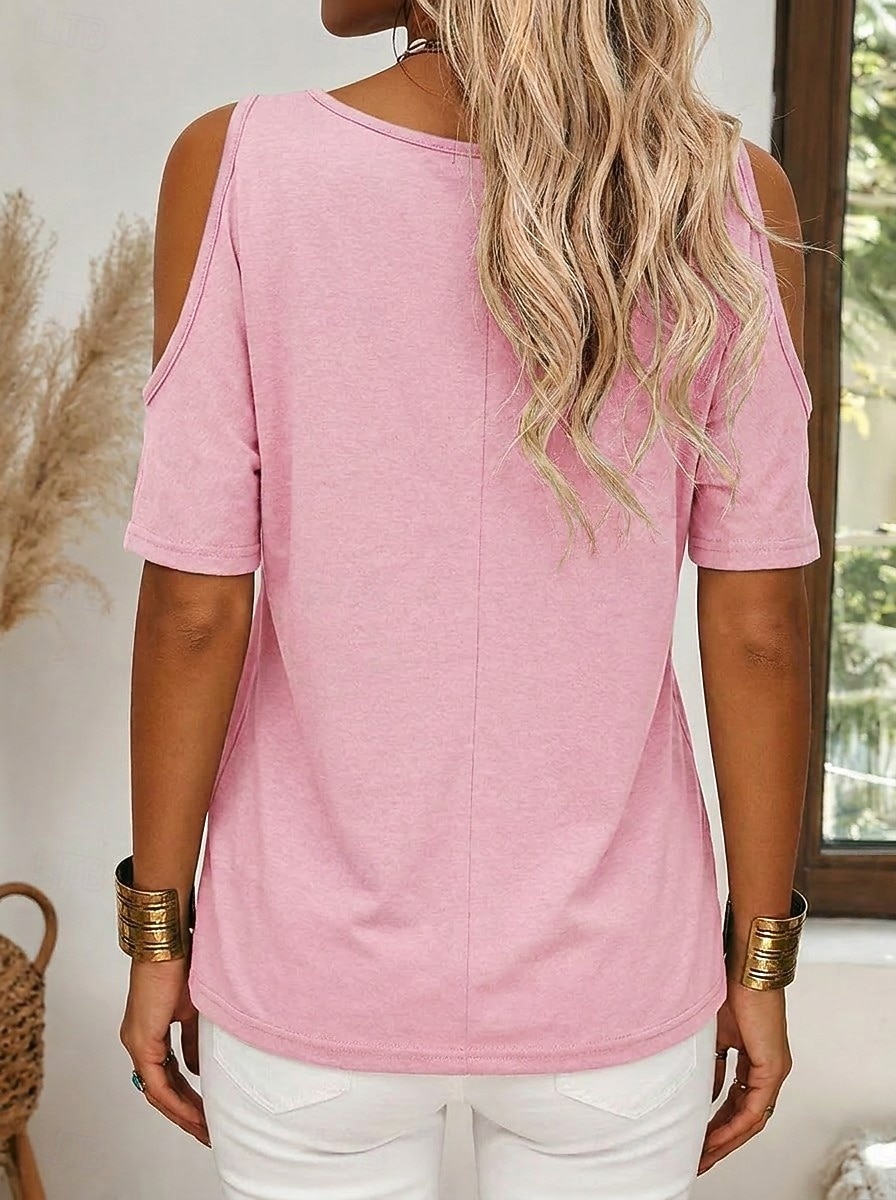 Per donna Maglietta Semplice Elegante Manica Corta Girocollo Top Regolari Casuale Quotidiano Uscire Blu Bianco Cachi Nero Rosa Estate Primavera del 2026 a $18.49 –P2