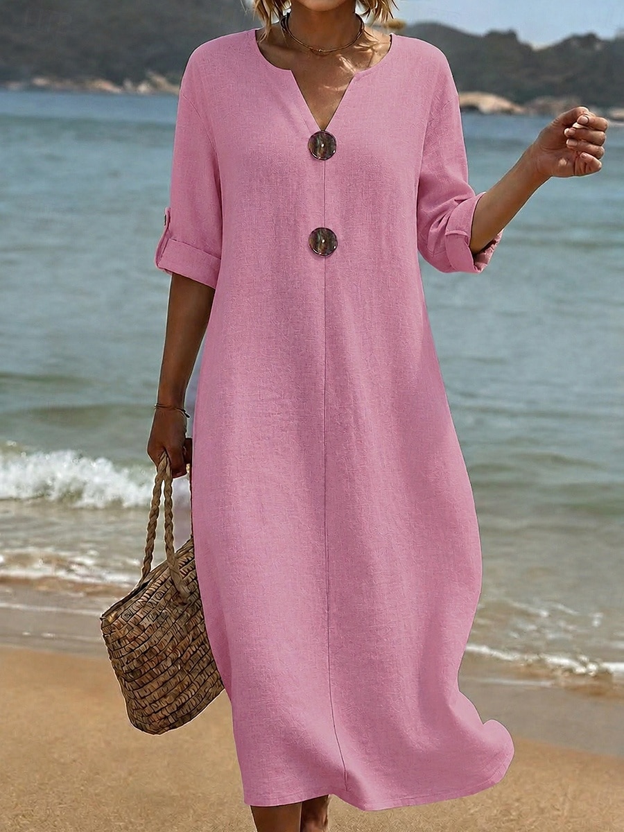 Femmes Robe maxi Robe Décontractée Robe d'été Basique Classique Quotidien Vacances Coupe Ample Uni Manche 3/4 Col en V Blanche Rose Claire Bleu Ciel Vert Été Printemps de 2026 ? $29.99 –P2