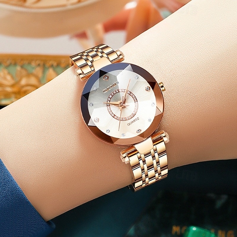 Orologio di lusso da donna, elegante quadrante sfaccettato verde smeraldo con bracciale a maglie in acciaio inossidabile color oro rosa, orologio da polso al quarzo alla moda per signore, dettagli in del 2026 a $25.99 –P1