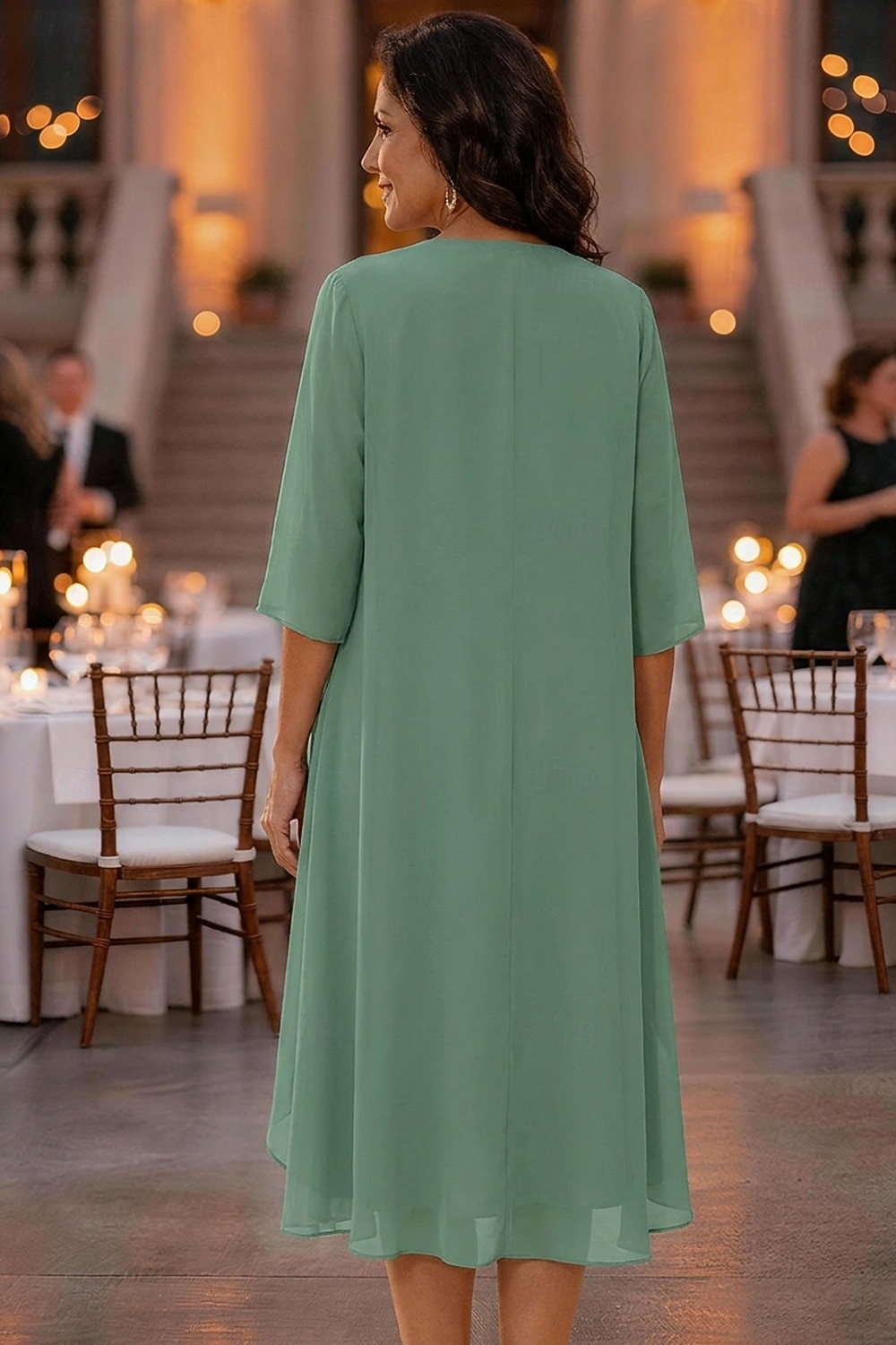 Două Piese Linia -A Asimetric Lungime Genunchi Rochie Mama Miresei Manșon Jumate Scoateți gâtul Elegant Simplu Casual Oficial Invitat la nunta Concediu Șifon Șal Inclus cu Imprimeu Floral Pliuri 2026 - $81.99 –P2