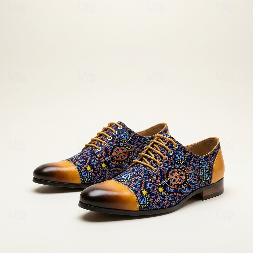 Men's Floral Print Oxford Dress Shoes, Handmade Leather Business Casual Shoes, Fashion Statement Footwear for Weddings, Parties, Formal Events 2026 - $109.99 –P6