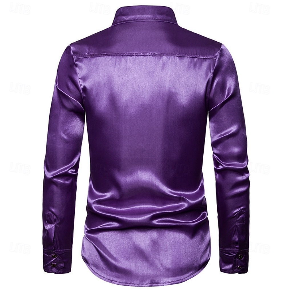 Men's Shirt Satin Shirt Dress Shirt Casual Shirt Solid Color Outdoor Work Black White Red Navy Blue Long Sleeve Turndown Summer Spring Clothing Apparel Sequins 2026 - $26.99 –P7