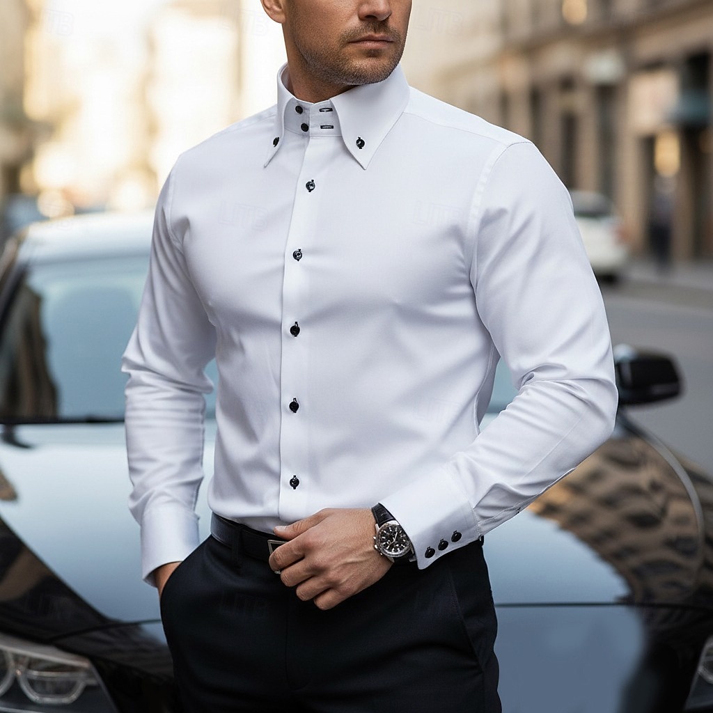Herr Skjorta Spearpoint krage skjorta Button Down skjorta Slät Ledigt Dagligen Svart Vit Rubinrött Mörk marin Långärmad Spread-krage Vår Vår & Höst Kläder Button-Down 2026 - $31.99 –P3