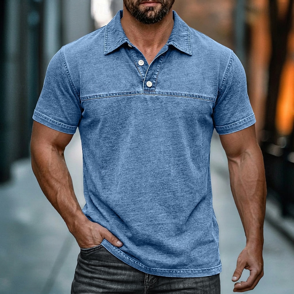 Cămașă spălată cu acid SoftFade™ Cămașă de golf bărbați Casual Afaceri Guler polo rib Tăiată Mâneca scurtă Modă Basic Solid Color Butoane Spălate Vară Primăvară Croială obișnuită Negru Verde deschis 2026 - $32.99 –P17