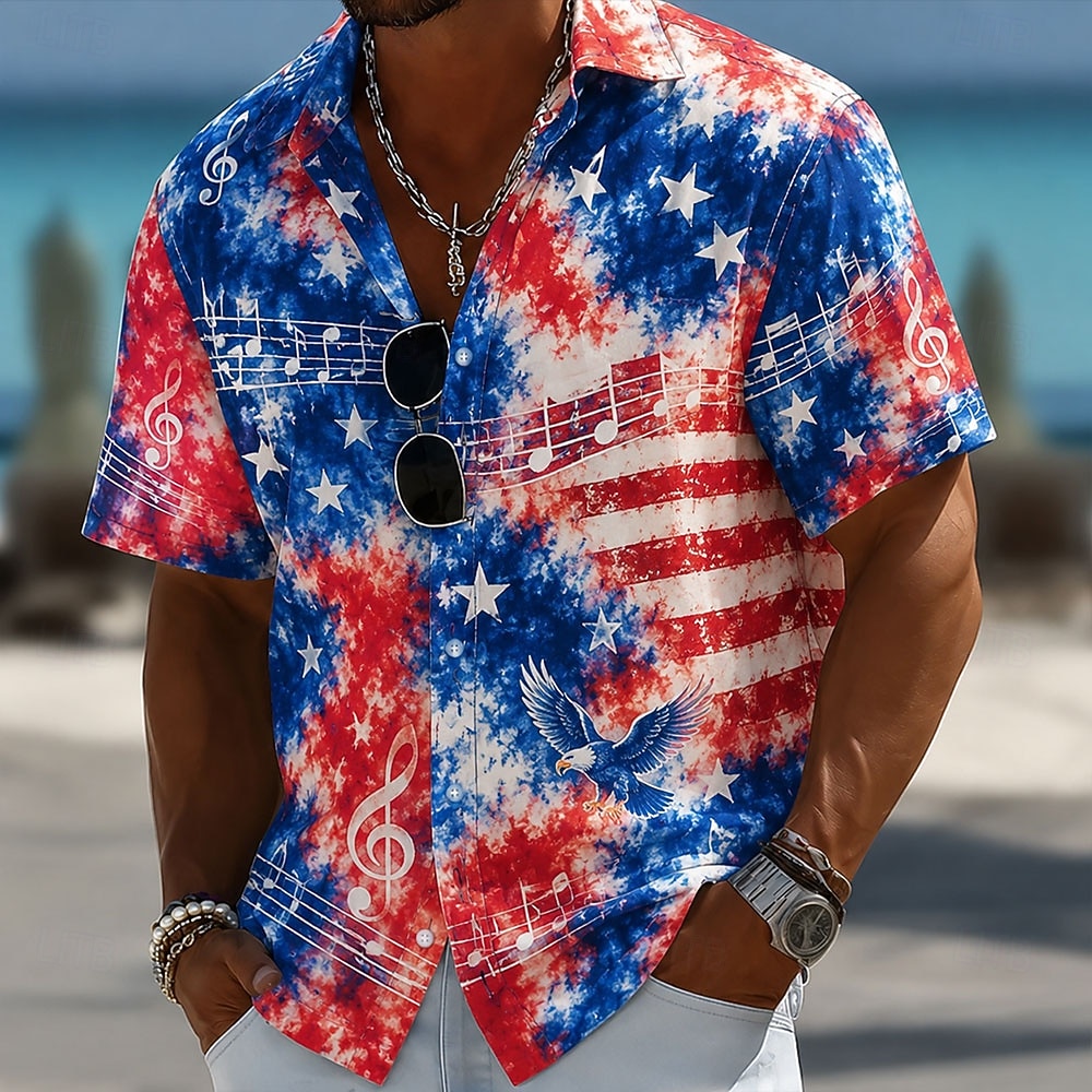 2026 250° Camicia per Uomo a Maniche Corte con Stampa Tie Dye Bandiera Americana Aquila Camicia Button Up Patriotica Outdoor Festival Estate Primavera Collo Stampa 3D Blu Blu 2 Blu del 2026 a $25.99 –P3