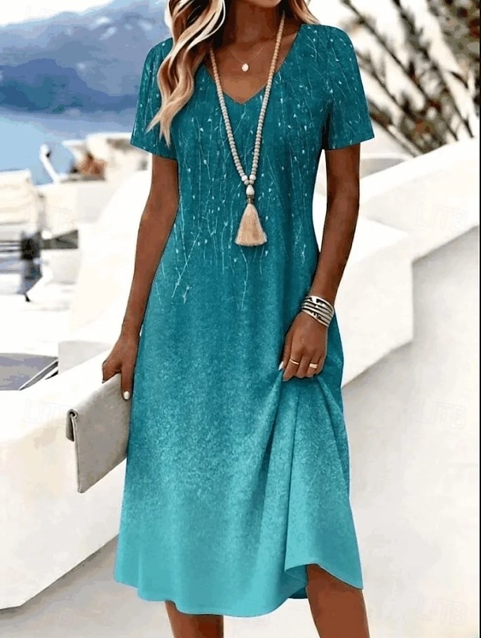 Dames Halflange jurk T shirt jurk A lijn jurk Vakantie Casual Boho Strand Ruim Passend Ombre Grafisch Abstract Korte mouw V-hals Blozend Roze Paars Oranje Groen Zomer Lente 2026 - $21.99 –P1