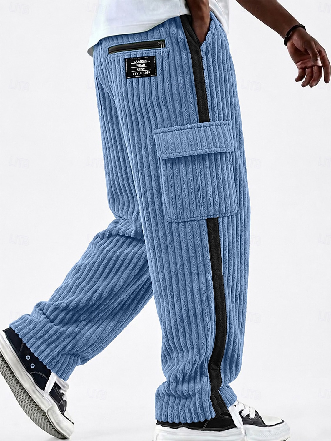 Hombre Pantalones cargo Pantalones Pantalones de Pana Pantalones casuales Pantalones anchos Correa Retazos Bolsillo con cremallera Color sólido Comodidad Longitud total Casual Diario Exterior Moda 2026 - $33.99 –P4