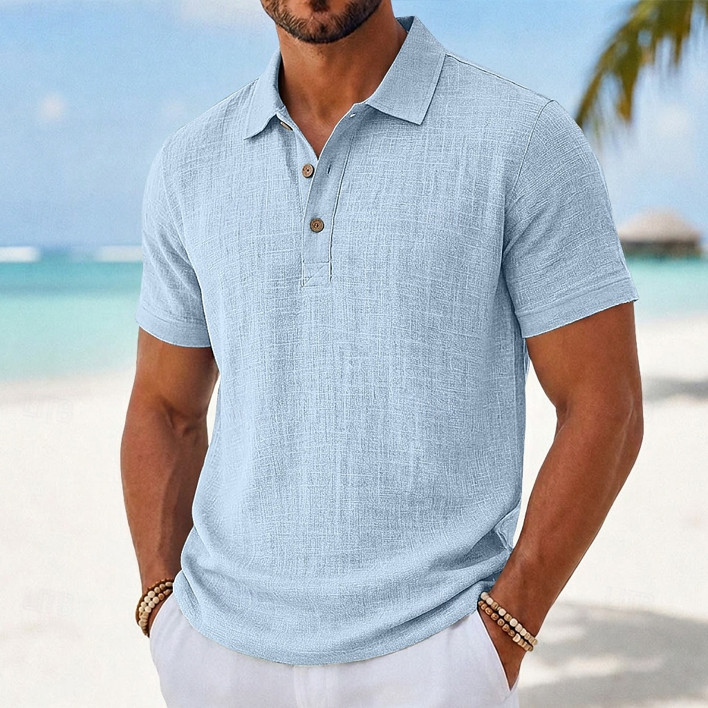 Per uomo Camicia di lino Polo Casuale Vacanza Classico Manica Corta Moda Tinta unica Semplice Bottoni Estate Primavera Vestibilità regolare Bianco Nero Verde chiaro Blu marino Cachi Grigio Camicia di del 2026 a $21.99 –P4