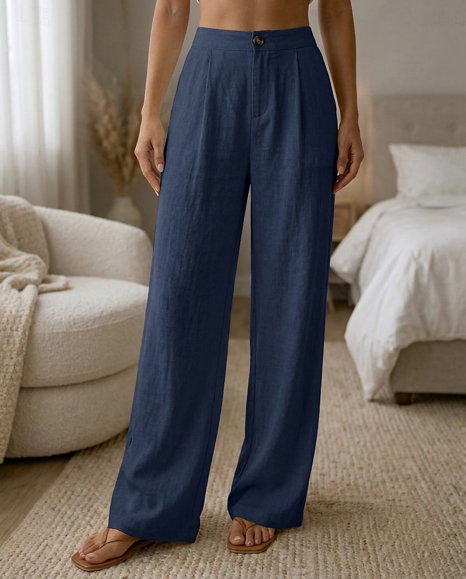 Naisten Leveä reisi Rento arki Täyspitkä Korka vyötärö Tavallinen Hengittävä Mikrojoustava Loma Muodollinen Valkoinen purppura Tumma harmaa Aprikoosi Kesä Kevät Loose Fit 2026 - $26.99 –P5