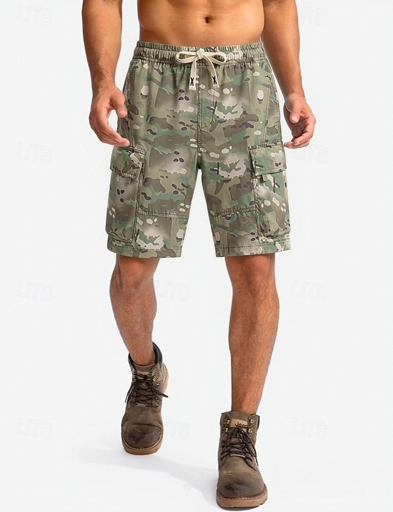 Men's Lightweight Cargo Shorts Comfort Waist Tactical Cargo Shorts Casual Shorts Drawstring Elastic Waist Multi Pocket Camouflage Quick Dry Knee Length Casual Outdoor Streetwear Fashion Streetwear 2026 - $27.99 –P13