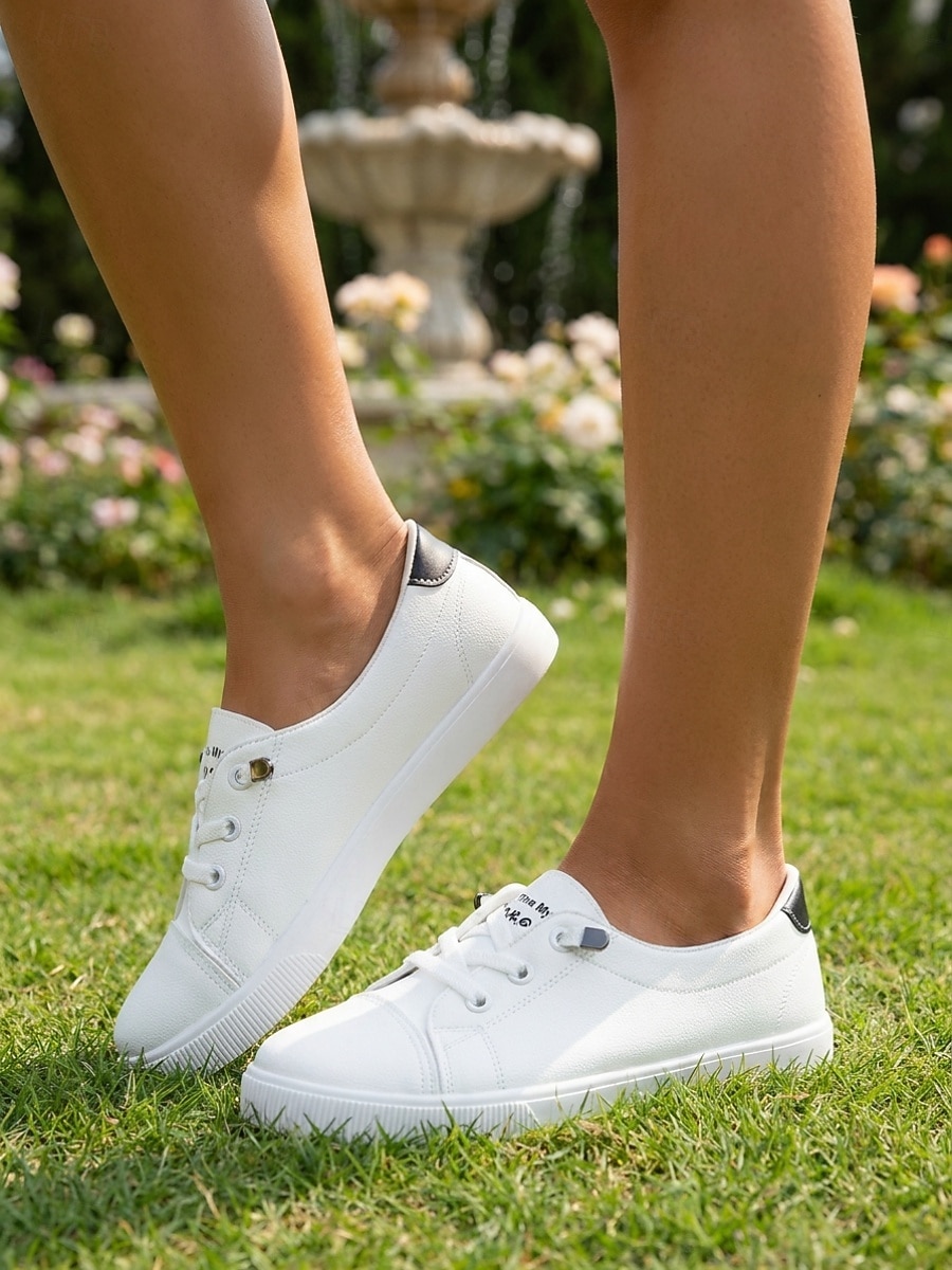 Γυναικεία κλασικά λευκά casual sneakers – ελαφριά παπούτσια πεζοπορίας με ελαστική ταινία και εύκαμπτη αντιολισθητική σόλα για καθημερινή άνεση, σχολείο, ταξίδια και καθημερινή χρήση. 2026 - $24.99 –P1