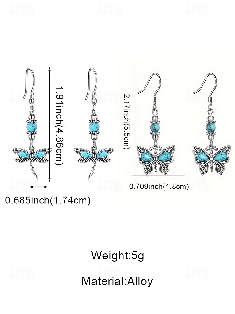 Set di orecchini pendenti da donna con libellula turchese e farfalla, orecchini vintage in lega stile boho, gioielli ispirati alla natura per vacanze estive, feste in giardino, festival, regalo del 2026 a $11.99 –P8