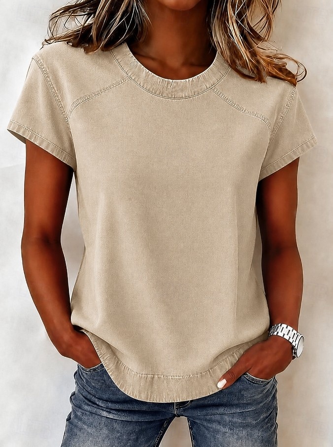 Per donna Blusa con texture Patchwork Vintage Moda stile punk Western Manica Corta Girocollo Top Regolari Casuale Blu Estate Primavera del 2026 a $31.99 –P6