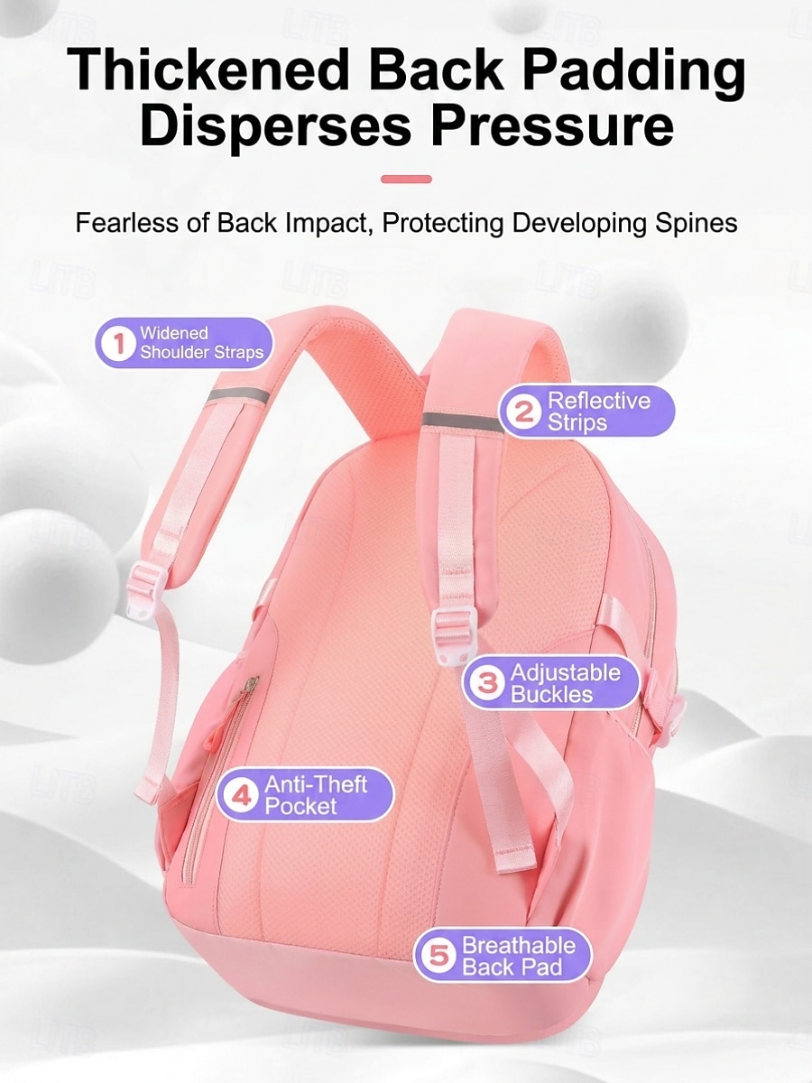 Girls Backpack Set 2PCS Water-Resistant School Backpack with Pencil Bag, Large Capacity Multi-Pocket Polyester Bookbag, Reflective Safety Strips, Pink Purple Off-White, Ideal for Elementary Middle Sch 2026 - $32.99 –P9