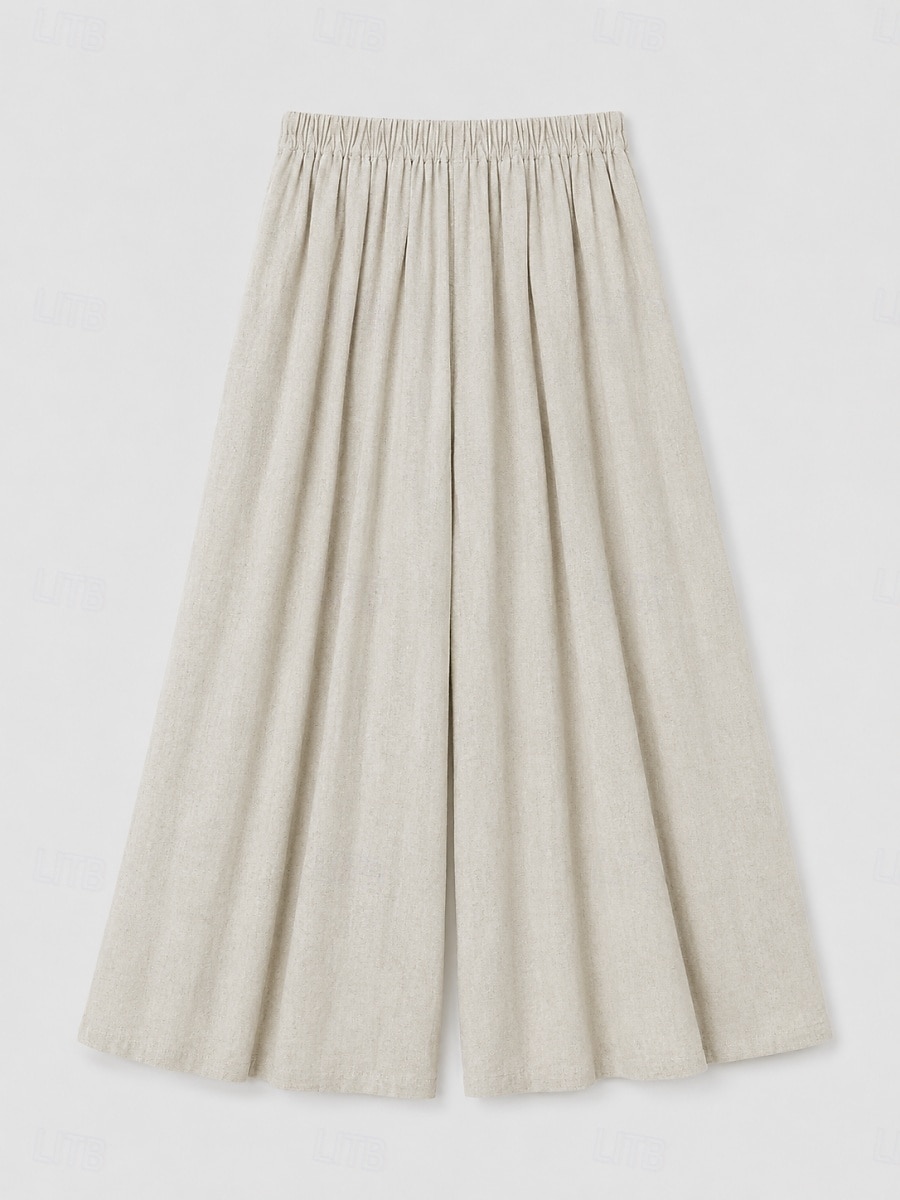 Damen-Leinenhose mit weitem Bein, mittelhoher Bund, durchgehende Taschen, elastischer Bund, Vintage-Stil, Resort-Look, lässig, Reisweiß 2026 - $45.99 –P5
