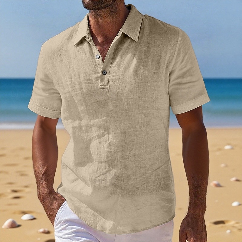 Men Shirt Linen Shirt Popover Shirt Summer Shirt Beach Wear Plain Casual Vacation Black Khaki Gray Short Sleeve Shirt Collar Summer Spring Clothing Apparel 2026 - $21.99 –P1