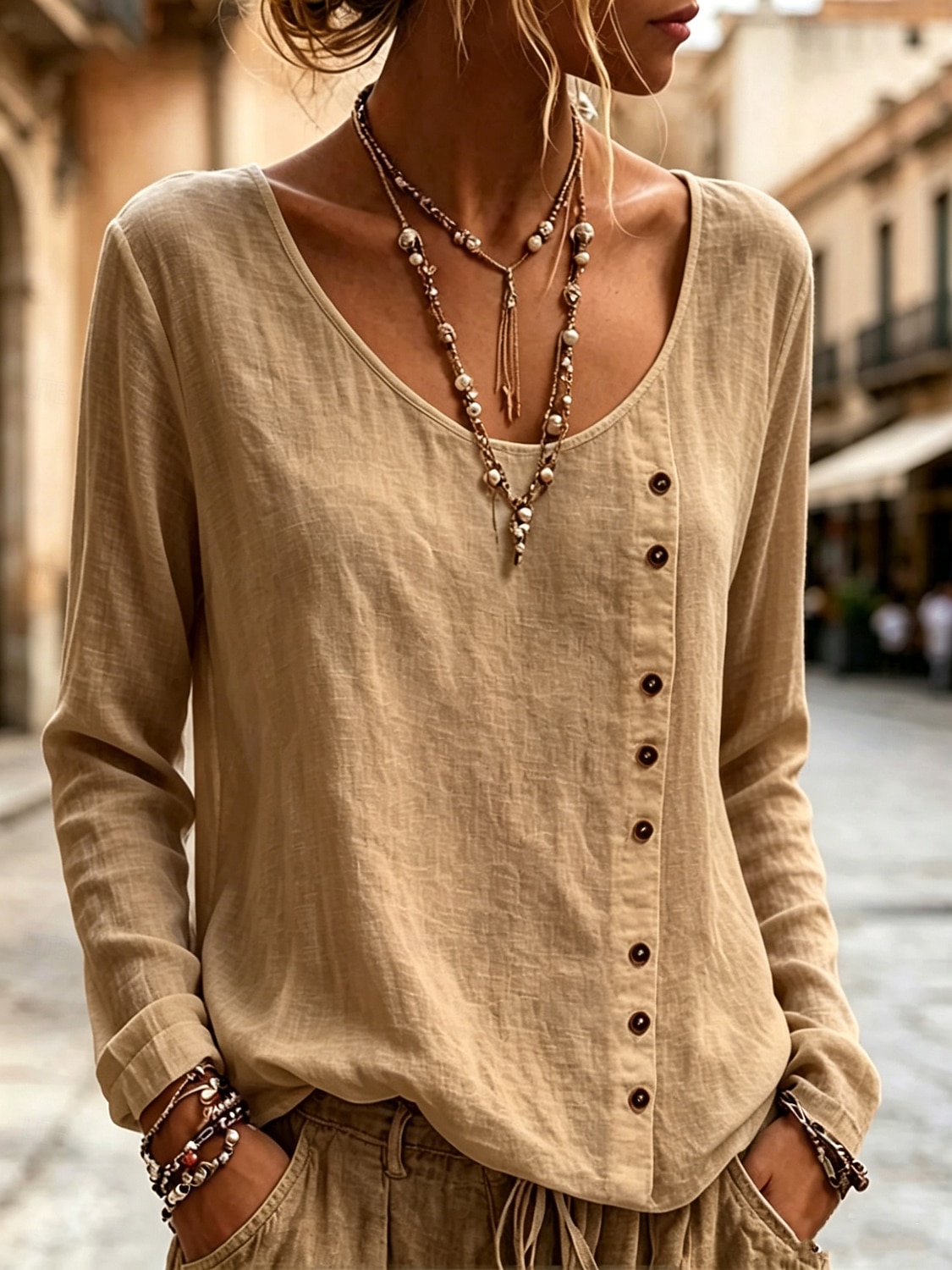 Mujer Camisa Blusa Botones Color sólido Diario Elegante Casual Manga Larga Cuello Barco Tops regulares Casual amarillo verde Negro Blanco Azul Marino Azul cielo Verano Primavera 2026 - $11.99 –P3